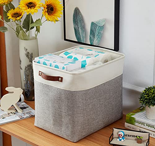 Image of DECOMOMO Storage Baskets | Large Storage Bins 54.5L Fabric Baskets for Organizing Laundry Nursery Toys Cloth Linen Closet Organizers with Handles (Grey and White, XXXL - Jumbo /3P - 17 inch x 13 inch x 15 inch)
