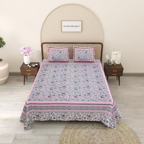 Image of Bedsheet for Double Bed King Size|Jaipuri Rajasthani Cotton Bed Sheet|1 King Size Bedsheet with Pillow Cover|240 TC Jaipuri Prints Flat Double Bed Bedsheet Cotton King Size,Multicolor
