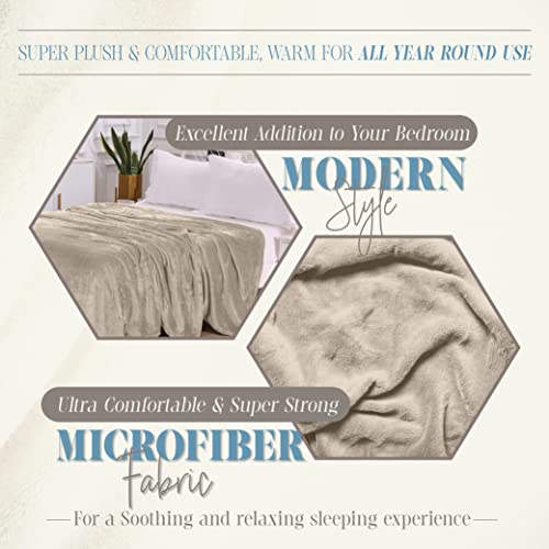 Elegant Comfort Luxury Velvety Feel Blanket, All-Season Lightweight Blanket, Ultra Plush, Soft, Cozy-Fuzzy Flannel Fleece For Couch, Sofa, Bed, Travel, Solid Design, King/California King, Cream-Beige #TOP4