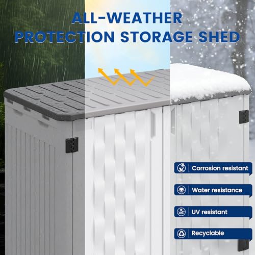 Image of UDPATIO 67 Cu.Ft Outdoor Storage Shed,Vertical Plastic Cabinet,White | HDPE,Easy to Assemble,Lockable,with Floor,Waterproof,Plastic Shed,Tool Shed,Garden,Backyard,Lawn