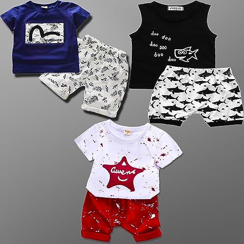 Image of Lofn Cotton Clothing Sets for Baby Boys & Baby Girls Pack of 3 - Unisex Clothing Sets Half Sleeve T-Shirt & Shorts Pack of 3