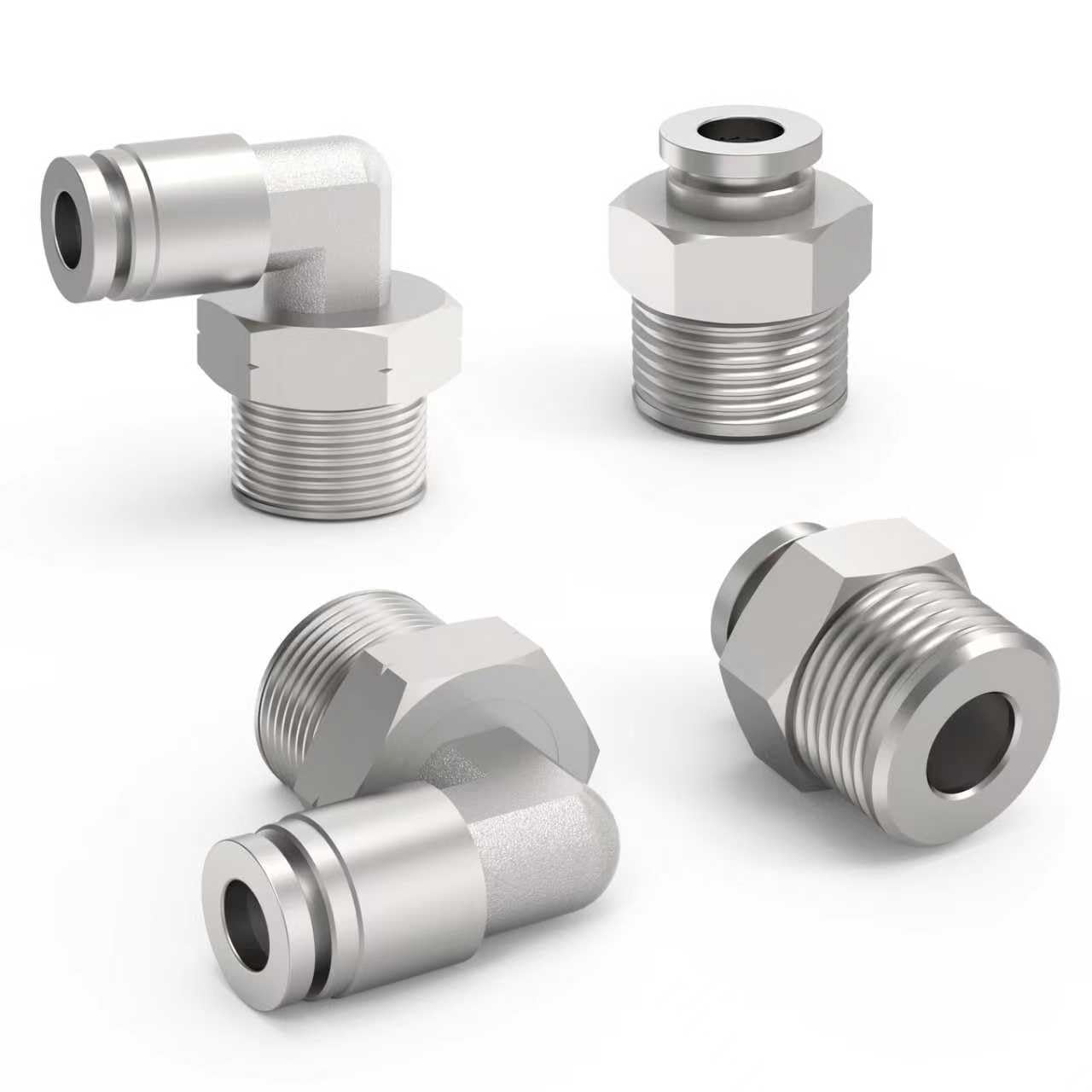 EterMutable 304 Stainless Steel 4Packs 1/2" OD Tube x 3/8" NPT Thread Male Straight and Elbow Push to Connect Fittings,Pneumatic Quick Connect Air