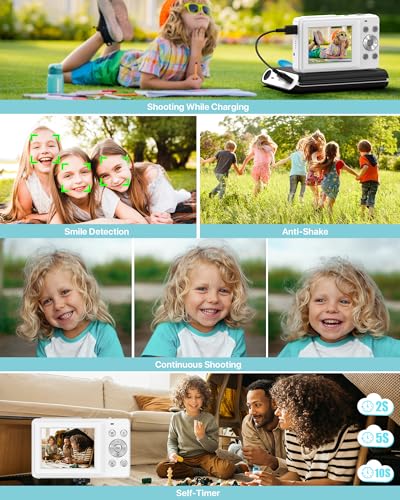 Image of Digital Camera, FHD 1080P Digital Camera for Teens with SD Card Anti Shake Point and Shoot Cameras Portable 16X Zoom Compact Small Cameras for Kids Boys Girls Seniors with Wrist Strap