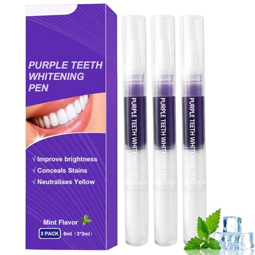 Lapiz Blanqueador Dental, Bolígrafo Blanqueamiento Dental, Kit Esencia Blanquear Dientes, Gel Lápices Blanqueador Efectivo, Elimina Manchas de Café, Blanqueamiento Dientes en casa, Morado 3 Piezas