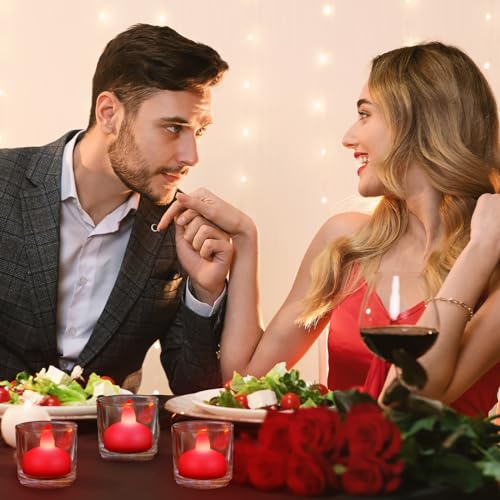 Image of Honoson 36 Pack 1.6 inch Flameless Led Floating Candles Waterproof Tealights Battery Operated Flickering Floating Candles for Wedding Centerpieces Pool Bath Party Anniversary Spa Home Decor(Red Light)