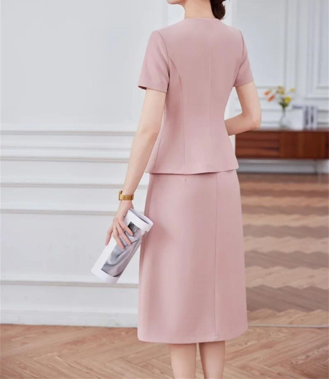 Women Two Piece Skirt Suit Short Sleeve Blazer with Long Skirt Professional Office Business Outfit