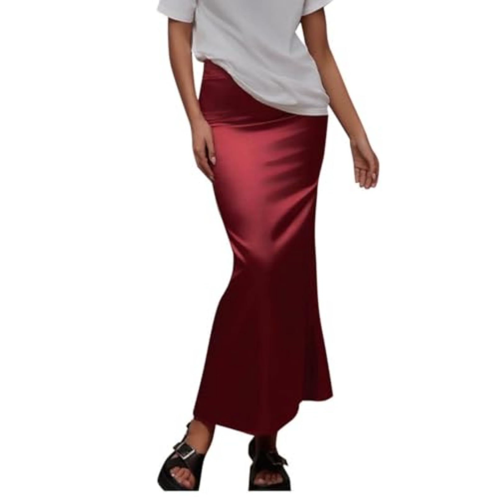 Long Satin Skirts for Women Trendy Summer Maxi Skirt Holiday Party Outfits High Waisted Casual Bodycon Skirt