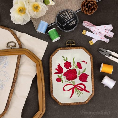 Image of Framendino, 3 Pack Imitation Wood Embroidery Hoops Cross Stitch Craft Hoop Frame for Home Decoration 3 Sizes