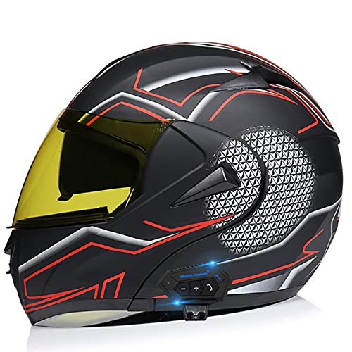 Casco de Moto Modular Bluetooth Integrado con un Micrófono Incorporado Visera Doble ECE/Dot Homologado Adultos Hombres Mujeres Cascos Moto 5,M