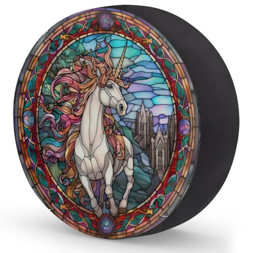 Image of Spare Tire Cover for RV Trailer, Glass Unicorn Tire Covers Universal Fit for Travel Trailer Camper Jeep RV SUV Truck Waterproof Wheel Cover (17 inch for Diameter 31 inch - 33 inch),A-26