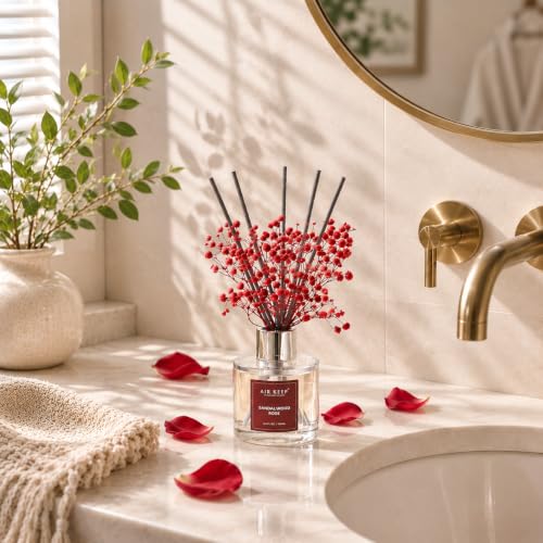 Image of Airkeep Reed Diffuser Set,3.38 fl oz (100 ml) - Sandalwood Rose Oil Diffusers with 8 Reed Sticks,Home Fragrance Reed Diffuser for Bathroom Shelf Decor
