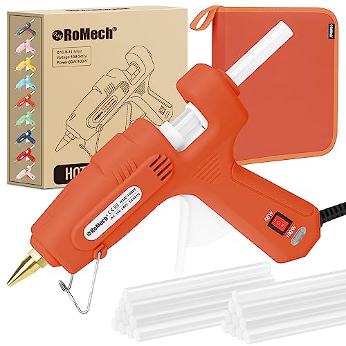 Image of ROMECH Full Size Hot Glue Gun with 60 /100W Dual Power and 21 Hot Glue Sticks (7 /16 inch), Fast Preheating Heavy Duty Industrial Gluegun with Storage Case for Crafting, DIY and Repairs (Orange)