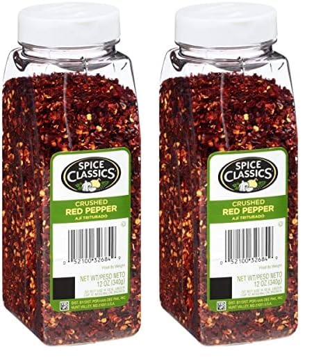 Spice Classics Crushed Red Pepper, 12 oz - One 12 Ounce Container of Dried and Crushed Red Chili Pepper Flakes Great for Pizza, Chowder, Seafood, and Pasta (Pack of 2)
