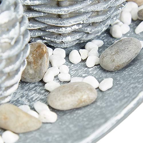 Relaxdays Decorative Candle Set, Tealight, Tray, Decorative Pebbles, Round Holders, Braided Design, 38.5 cm, Silver,10029939