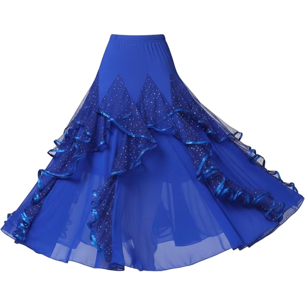 Ppmter Ballroom Dance Skirts for Women Ballroom Dancing Long Swing Waltz Latin Belly Dance Skirt Flamenco Dance Dress Costume