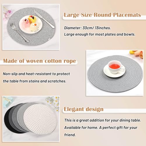 Billbotk Cotton Round Placemats Set of 6, 13 Inches Hot Pads for Kitchen, Trivets for Hot Dishes, Pots and Pans, Pot Holders for Kitchen Essentials, Table Mats for Decorations - Image 4