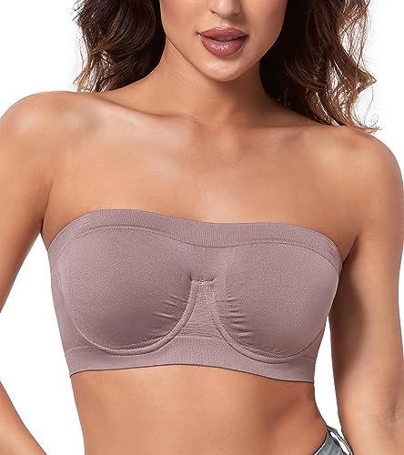 HACI Women's Non Padded Strapless Bra Underwire Bandeau Seamless Multiway Supportive Tube Top(Violet,XX-Large)