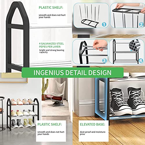 Small Shoe Rack For Entryway,3 Tier Narrow Shoe Shelf For Closet Free Standing Black Vertical Shoe Stand Mini Shoe Holder Small Space Shoes Shelves Shoe Organizer Storage Corner Floor Shoerack #TOP4