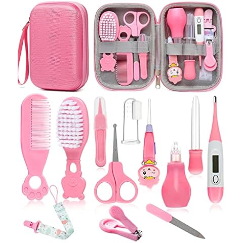 Baby Healthcare and Grooming Kit, Safety Newborn Nursery Baby Care Kit, with Hair Brush Comb, Nail Clipper, Thermometer, Pacifier Clip, Baby Registry Search, Newborn Essentials Girls Boys (Pink) Cover