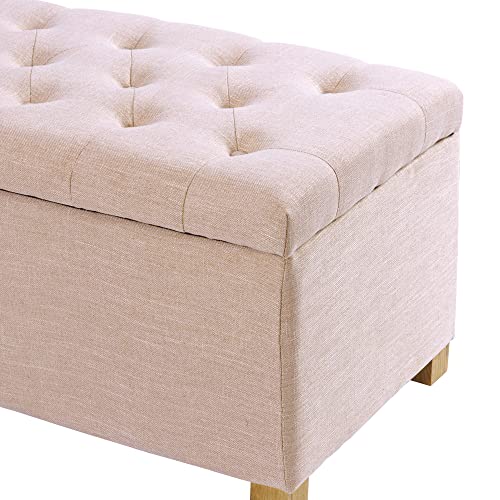 Image of MODERN WAVE Ashlee 50 inch Large Fabric Upholstered Flip Top Storage Bench 3 Seater Ottoman for Living Room, Bedroom, Office (Pink)