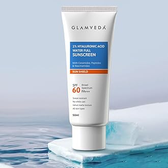 Ultra-Light SPF 60 PA+++ Sunscreen 50 ml | Water-Full Hydration with 1% Hyaluronic Acid, Ceramides, Peptides & Niacinamide | Broad Spectrum | Anti-Aging, No White Cast, All Skin Types