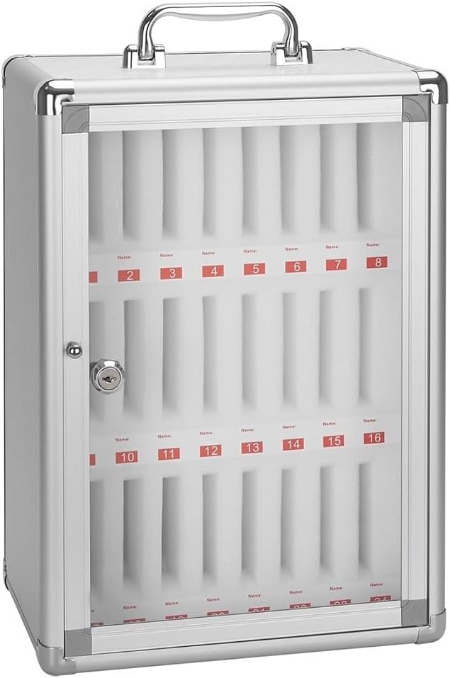 24 Slots Silver Portable Cell Phone Locker - Secure Phone Storage Box for Classroom, Office, School, Factory - Organize & Protect Devices Efficiently