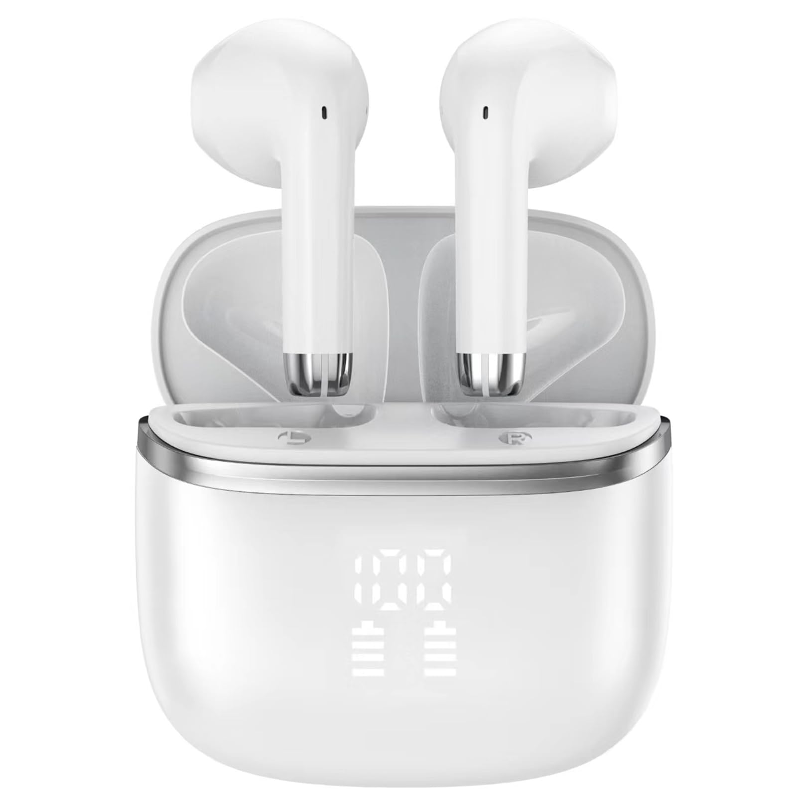 Bluetooth Kopfhörer, In Ear Kopfhörer Kabellos Bluetooth 5.4 mit 4 ENC Mic | HiFi Stereo Noise Cancelling Wireless Earbuds, 48H Spielzeit LED-Anzeige, IP7 Wasserdicht Sport Ohrhörer USB-C Silberfarben