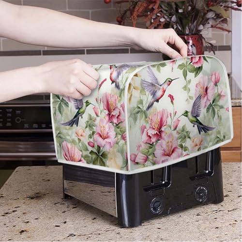 Image of Hummingbird Flowers 2 Slice Toaster Dust Cover Bread Toaster Oven Dustproof Cover Kitchen Bakeware Protector Dustproof Fingerprint Protection for Women Gift(11.4 x 7.9 x 7.5)