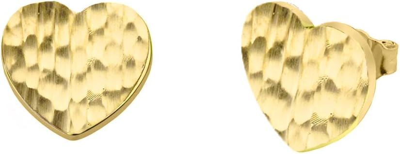 Gold Hammered Heart Shaped Love Stud Earrings for Women | 10K or 14K Yellow, Rose, or White Gold
