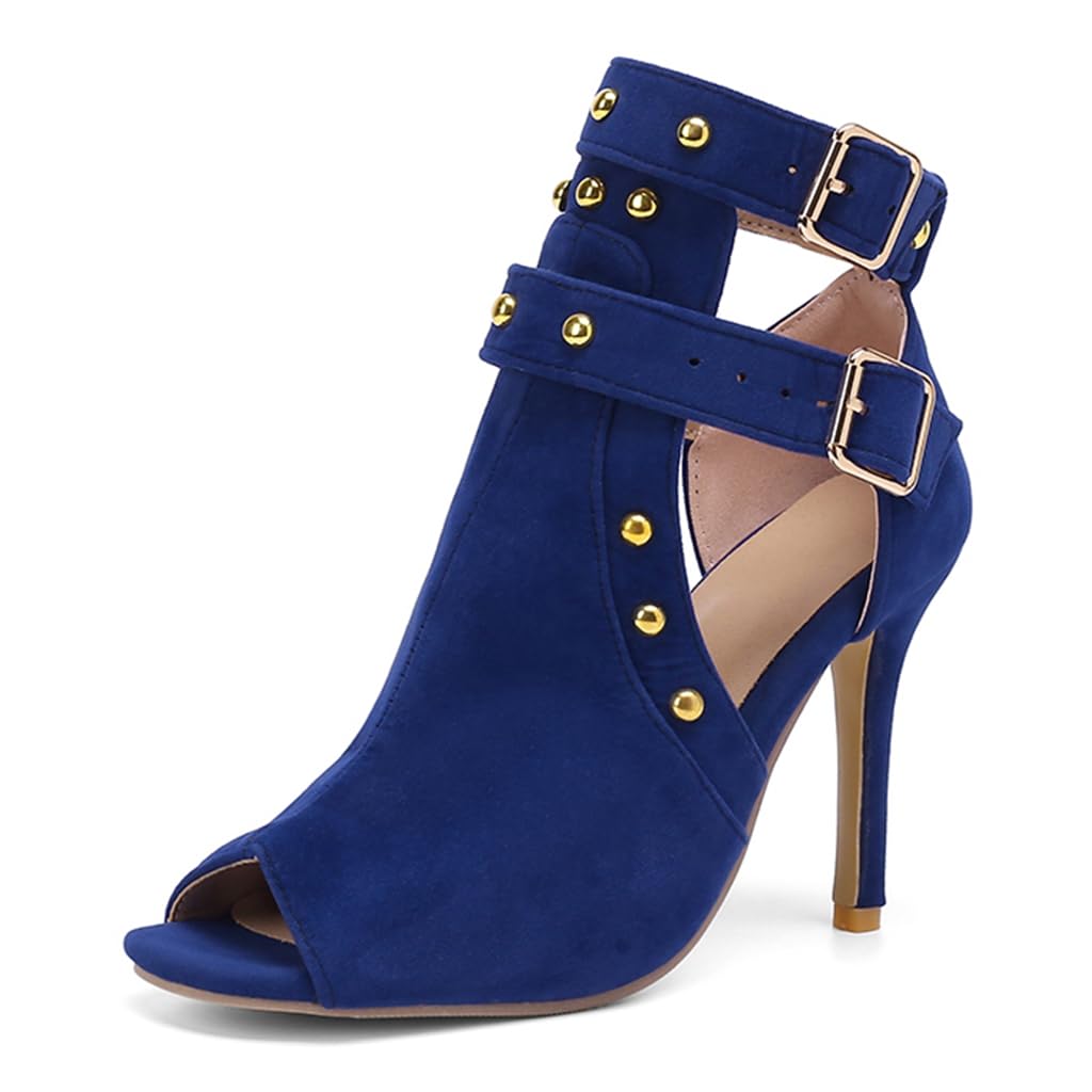 Women's Peep Toe Buckle Ankle Strappy Heeled Sandals Studded Stilettos High  Heel Wedding Party Dressy Sandal