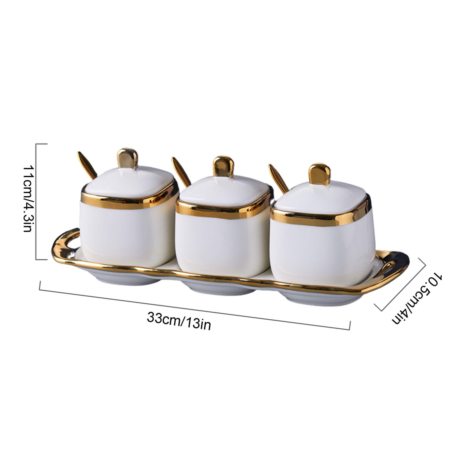 Zuccheriera con coperchio e cucchiaio, set da 3, contenitore per zucchero, spezie, contenitore per sale e condimento (bianco, 230 ml)