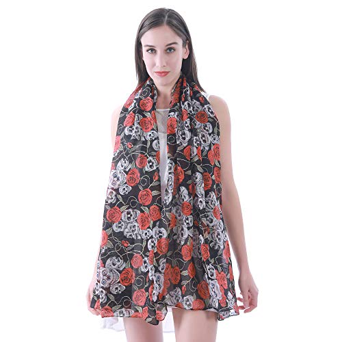 Lina & Lily Skulls Roses Print Women's Scarf Shawl Wrap Lightweight3