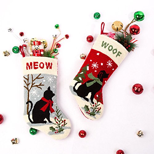 Glitzhome-19-L-Handmade-Hooked-Dog-Christmas-Stocking-for-Family-Holiday-Season-Party-Decor Glitzhome 19 L Handmade Hooked Dog Christmas Stocking for Family Holiday Season Party Decor
