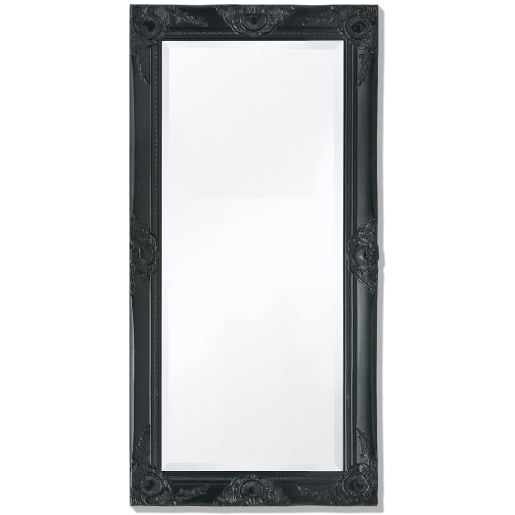 Barocker Wandspiegel schwarz 100 x 50 cm Holz Glas Rahmen Antik Look mit 4 Befestigungshaken für Flur Schlafzimmer Garderobe