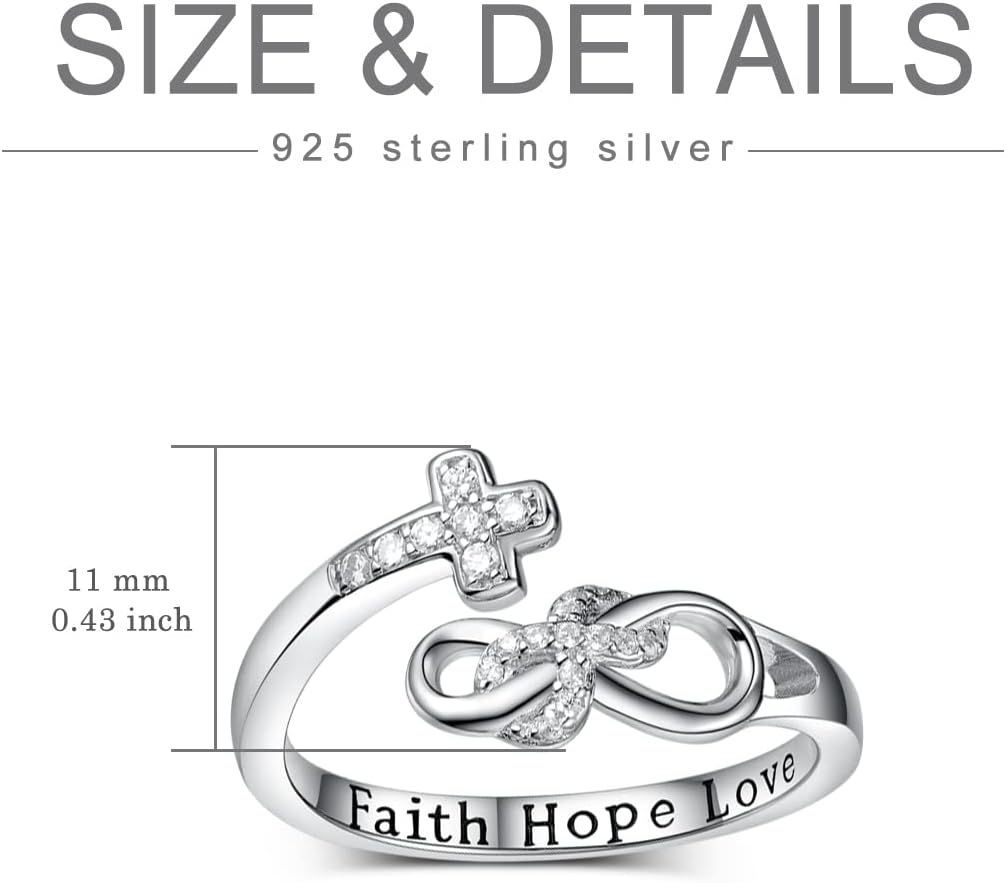 TYSO Faith Hope Love Cross Rings 925 Sterling Silver CZ Infinity Adjustable Wrap Rings Inspirational Jewelry Gifts for Women - Image 6