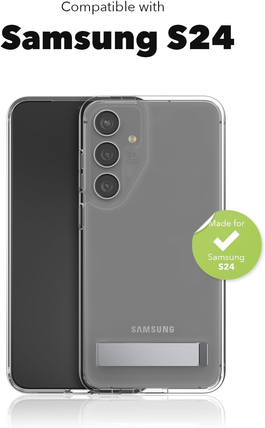 ZAGG Crystal Palace Samsung Galaxy S24 Case with Kickstand - Ultra-Slim, Graphene-Enhanced, Crystal Clear Protection, 13ft Drop Resistant, Eco-Friendly, Clear
