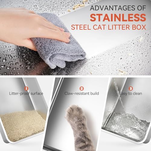 Image of Wooaidagg Enclosed Stainless Steel Cat Litter Box with Odor Control, Modular Design with Drawer and Flip Door, Easy to Clean and Wash,Non-Stick Interior,Extra Large Size Fits All Cats(Dark Grey)