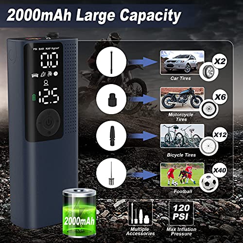 Vastar Mini Tyre Inflator Air Compressor-Electric Pump 2000mAH, Portable Air Compressor-with LED Light, for Car… - Image 4