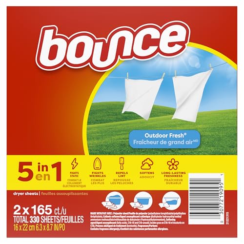 Bounce Dryer Sheets, 330 count, Outdoor Fresh Scent, Fabric Softener Sheets, Reduces Static, Softens and Fights Wrinkles by Bounce - Image 8