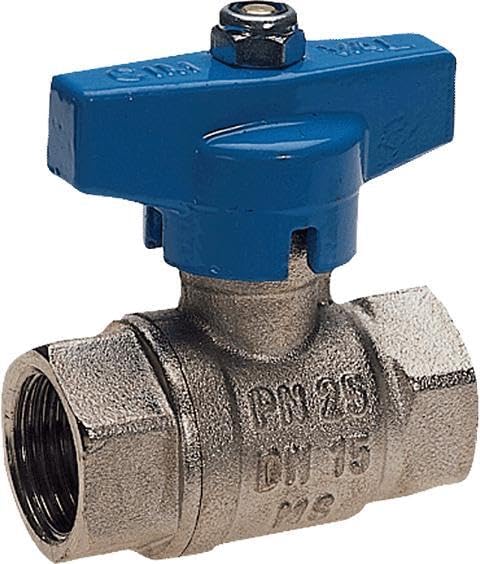 Válvula de bola de 2/2 vías KH-G11/4i-G11/4i-32-MSV-PTFE-KU-BL-314 - latón niquelado con mango de mariposa rosca hembra G