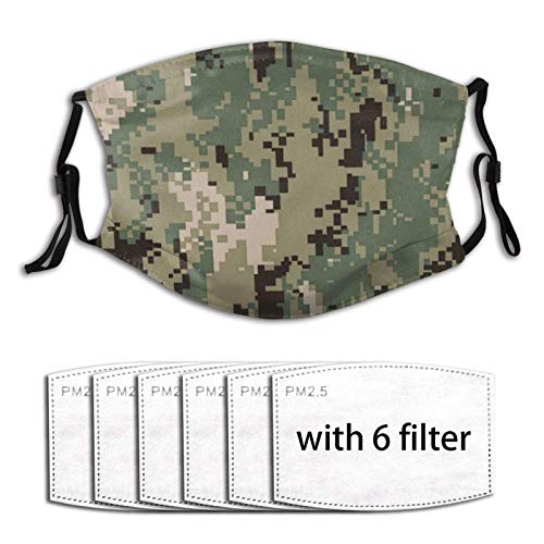 Titafel Navy Nwu Green Digital Camo Nwu Type 3 Camouflage Cloth Face Mask Reusable Adjustable Washable For Adult & Teens With 6 Filters