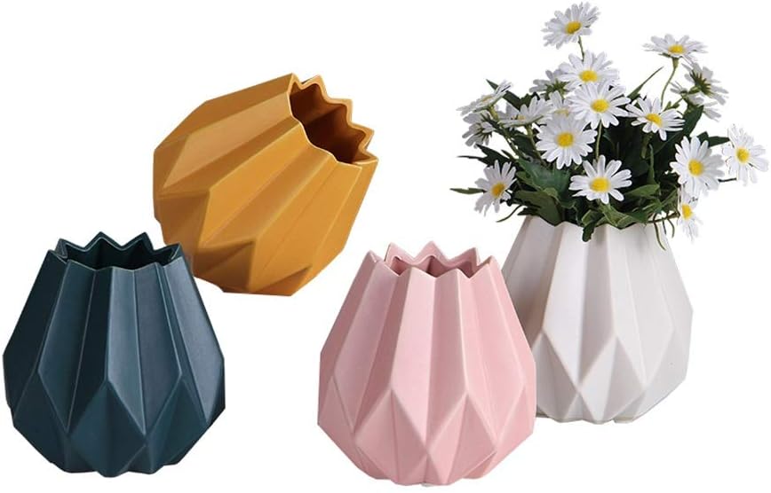 花器 家の装飾のリビングルーム 開催中 ホーム オフィス テーブルのための4つのセラミック花瓶の花の容器のカラフルなセラミック花瓶セット Color A フラワーベース