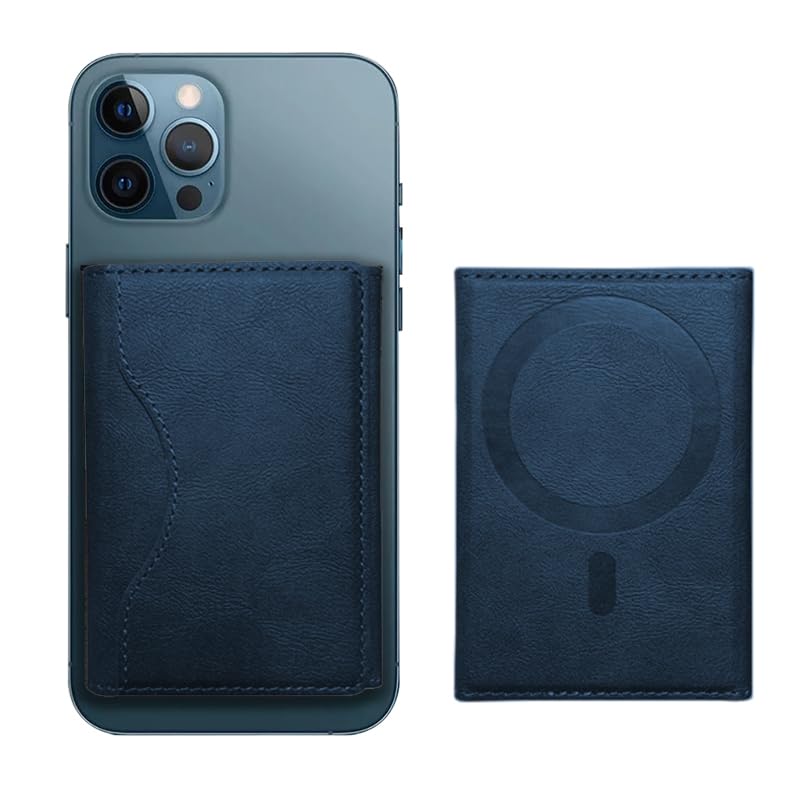 Tri-Fold MagSafe Wallet, Minimalist iPhone Wallet with Stand, Magnetic Closure for iPhone 16/15/14/13/12 Series, Card Holder, MagSafe Accessories, Vegan Leather (Blue)