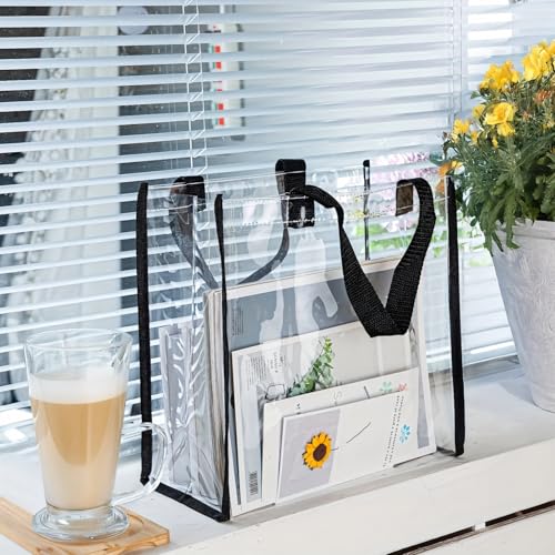 10 Pack Clear PVC Tote Bags, Waterproof Transparent Bags with Sturdy Handles for Stadiums, Beach, and Travel, 12 X 12 X 6 Inches4