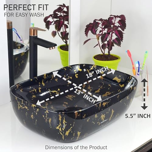 Image of Marble Ceramic Tabletop Wash basin | Countertop Vessel Sink | Wash Basin over counter For Bathroom Hotel Home (18 x 13 x 5.5 Inch)
