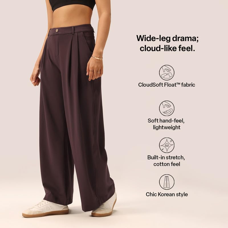 Image of BlissClub Womens Cloud Korean Pants, High-Rise fit, Wide-Leg Silhouette, Soft-Handfeel, All-Day Comfort, Citywear