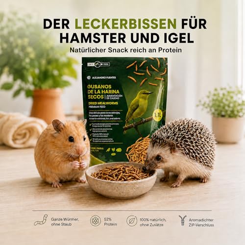 AF Mehlwürmer Vogelfutter Getrocknet 175g, 1,1L Mehlwürmer Getrocknet Wildvogel Amsel 52% Protein, Snack Natürlich für Igel, Rotkehlchen und Reptilien, 100% Natürlich ohne Zusätze mit Zip-2