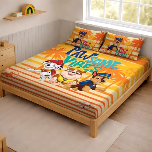 Image of Sassoon Paw Patrol Pawsome Digital Printed 100% Cotton Bedsheet with 2 Pillow Covers in 300TC