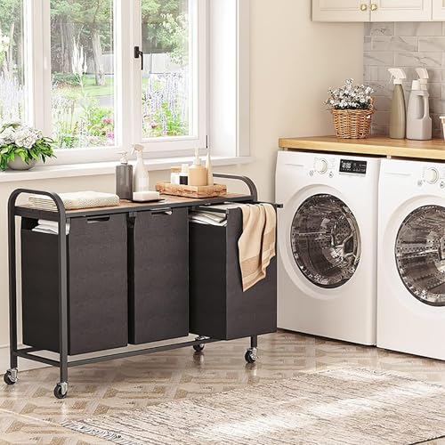 Panier à linge avec roulettes et cadre métal grand tri