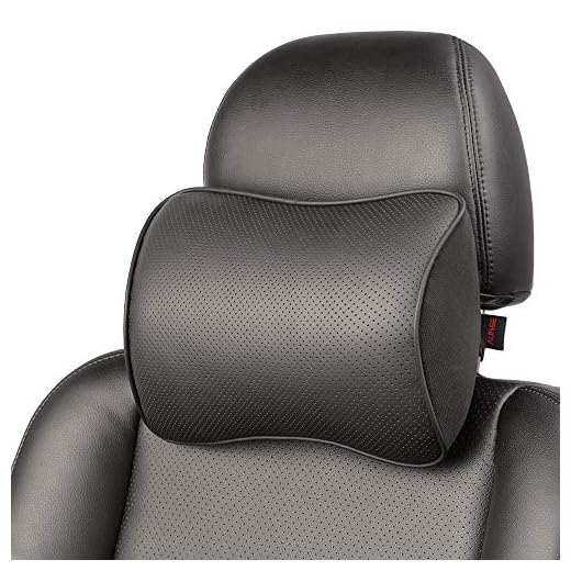 Aukee Memory Foam Car Neck Pillow Soft Leather Headrest for Driving Home Office Black (1PC)